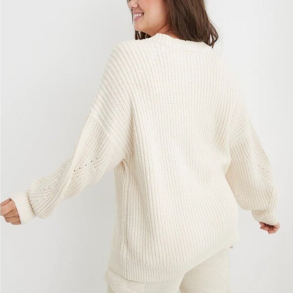 Aerie Wide Rib Oversized Cream Button-Up chunky Knit Women's Cardigan Size XXS - Picture 2 of 7